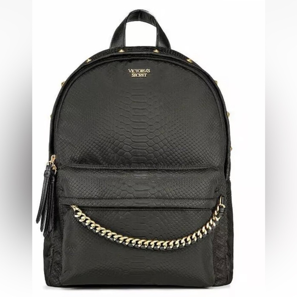 Victoria's Secret fashion show Black Textured Backpack with Gold Chain